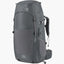 Gray backpack with multiple compartments and straps on a white background