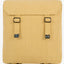 Beige backpack with black straps on a white background