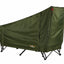 Green camping chair with canopy on a white background