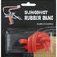 An orange-red slingshot rubber band packaged in a blister pack with a black backing card labeled 'SLINGSHOT RUBBER BAND' and 'MADE IN TAIWAN'.