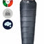 A dark gray mummy-style sleeping bag with a hood, shown on a white background with three feature icons on the left: a temperature dial marked -7°C, a weight icon reading 1.6 KG, and a cloud icon.