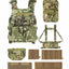 Camouflage tactical vest and accessories on a white background