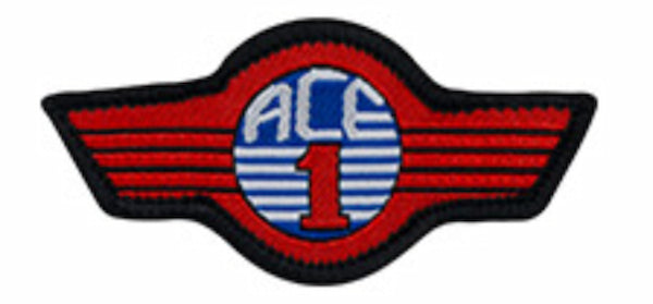 Embroidered patch with a logo featuring the letters 'ACG' and the number '1' on a red and blue background.