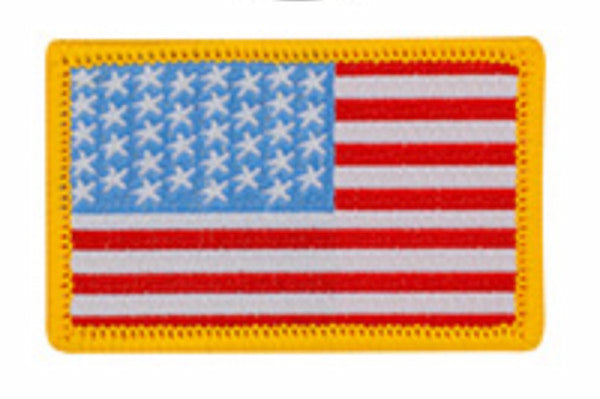 American flag patch with yellow border on a white background