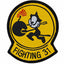 Patch with a black cat running from a bomb on a yellow background, labeled 'Fighting 31'.