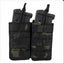 Black and green camouflage magazine pouch with two gun magazines on a white background