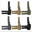 Set of tactical holster and magazine pouches in black, brown, and green on a white background.