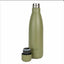 Green insulated bottle with silver cap on a white background