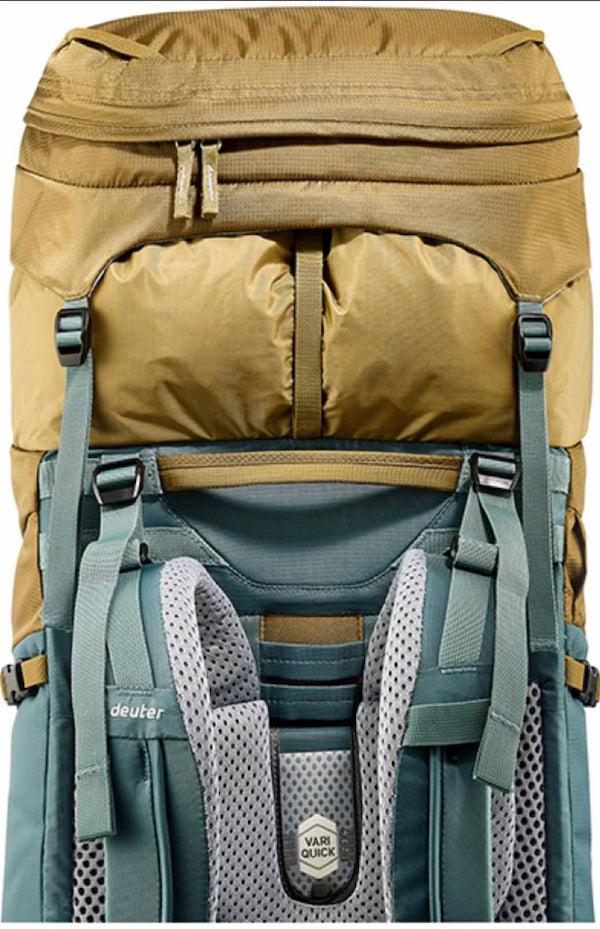 Multicolored backpack with visible brand logo on a white background