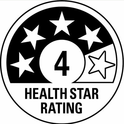 Four-star health rating emblem with number '4' and text 'HEALTH STAR RATING'.