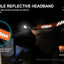 Acebeam reflective headband with text highlighting features on a dark background