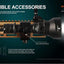 Acebeam L19 ED tactical flashlight with compatible accessories on a dark background