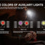 Acebeam H30 headlamp with auxiliary lights demonstration on a dark background