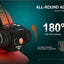 Acebeam H30 headlamp with adjustable pitch angle feature on a blue and red gradient background.