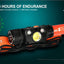 Acebeam H30 headlamp with battery on a dark background, highlighting endurance and features.