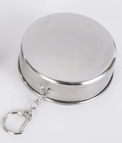 Metallic retractable keychain on a white background