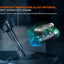 Headlamp made from magnesium alloy with text highlighting material properties on a dark background