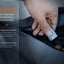 Hand interacting with a power switch on a product, with text explaining design features.