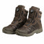 Pair of brown tactical boots on a white background