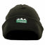 A dark olive green fleece beanie hat featuring a rectangular embroidered patch on the front with a mountain graphic and the text 'Ridgeline Co. of New Orleans'.