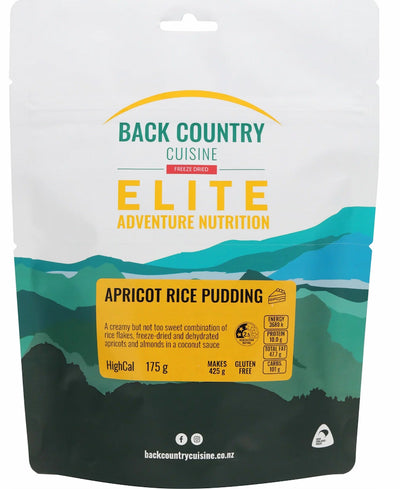 Back Country Cuisine Elite Apricot Rice Pudding package with mountain design