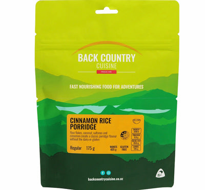 Back Country Cuisine Cinnamon Rice Porridge package on a white background
