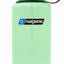 Green Nalgene water bottle with black lid on a white background