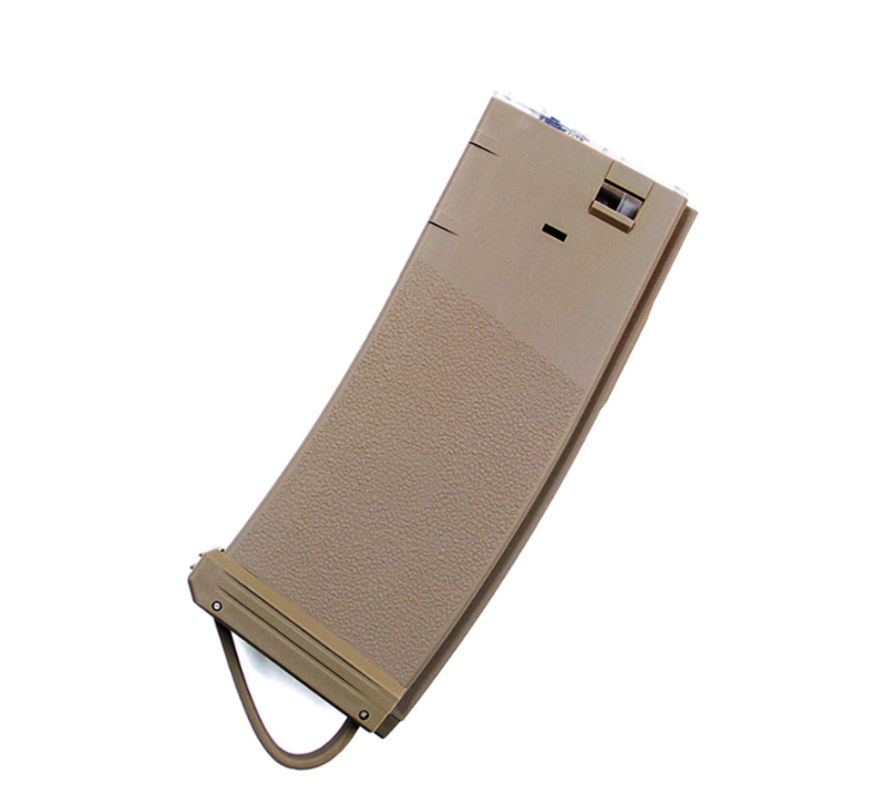 A beige 150-round mid-capacity airsoft magazine designed for M16/M4 series, featuring a support rib on the side.
