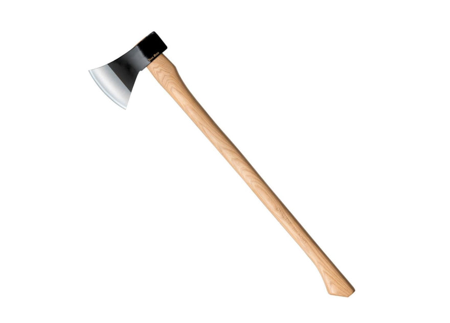 Wooden axe with a black head on a white background