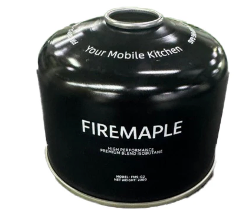 Black Fire maple fuel canister on a white background