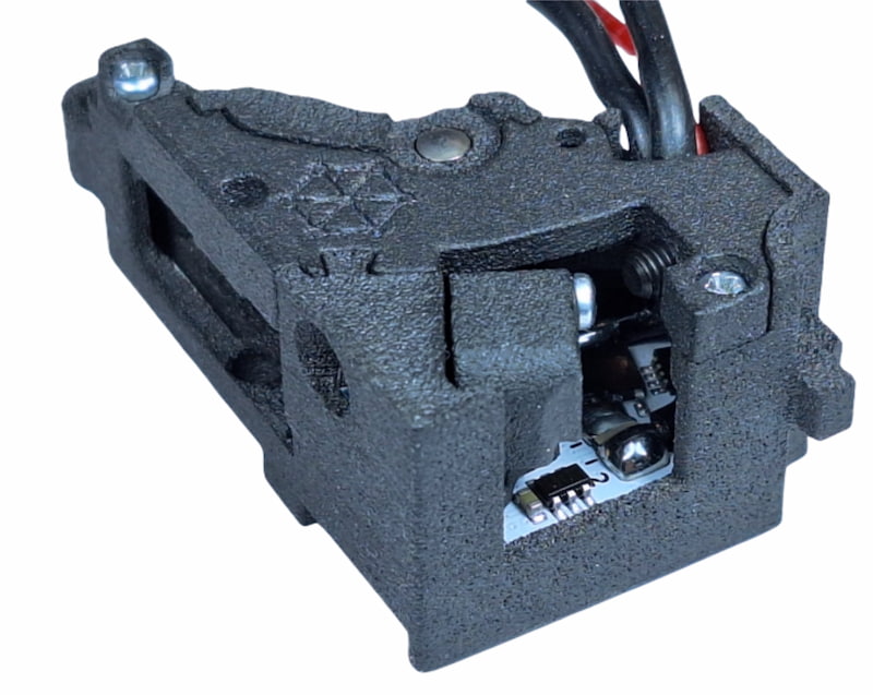 Mechanical component with wiring on a white background