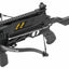 Black crossbow with visible branding on a white background
