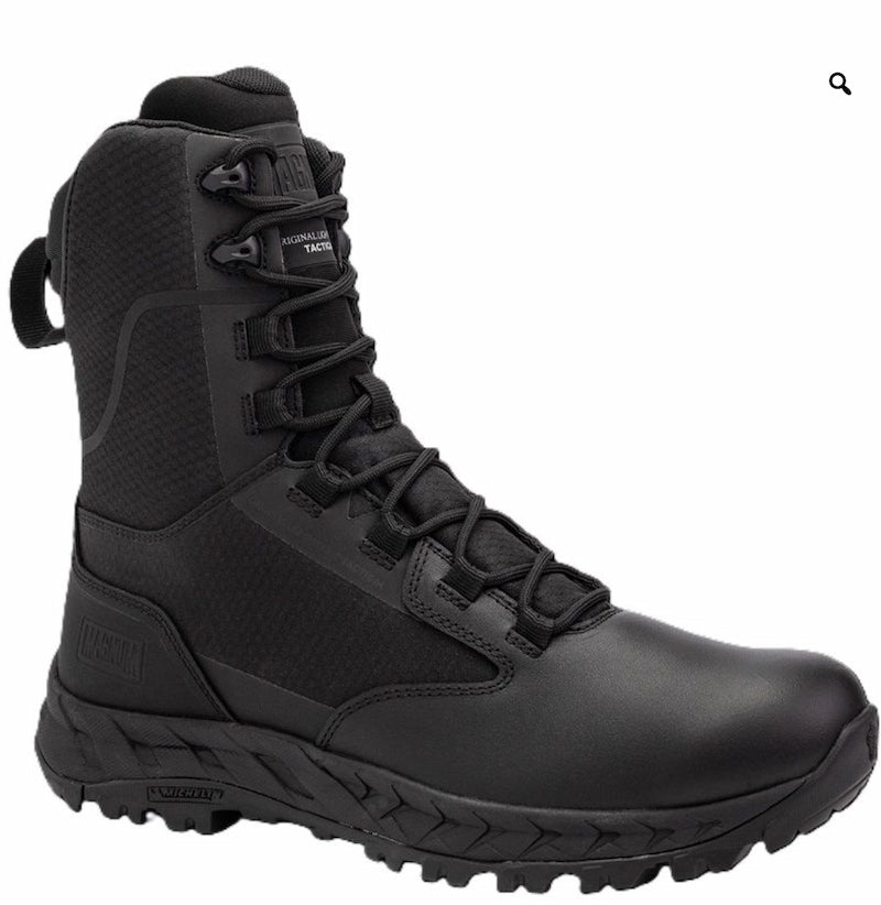 Black tactical boot on a white background