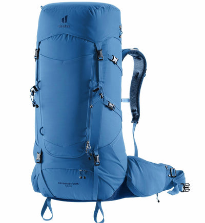 Blue hiking backpack on a white background
