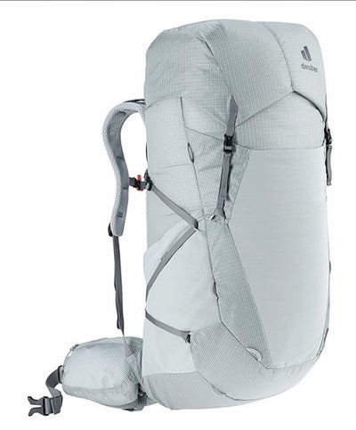 Light gray hiking backpack on a white background