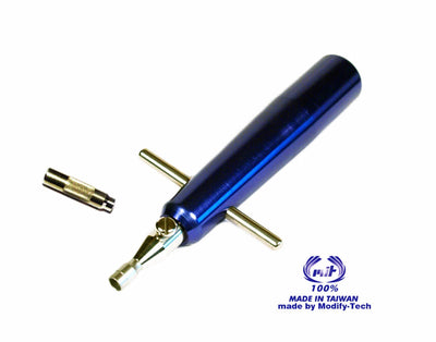 Blue and gold tool with 'Made in Taiwan' label on a white background
