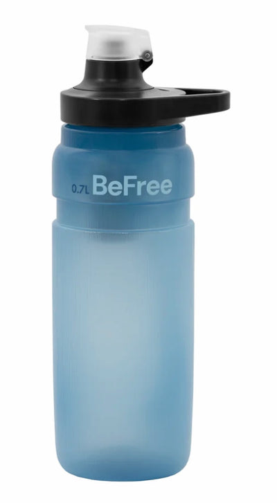 A 0.7L BeFree water bottle in a translucent light blue color, featuring a black and white flip-top lid, shown against a plain white background.
