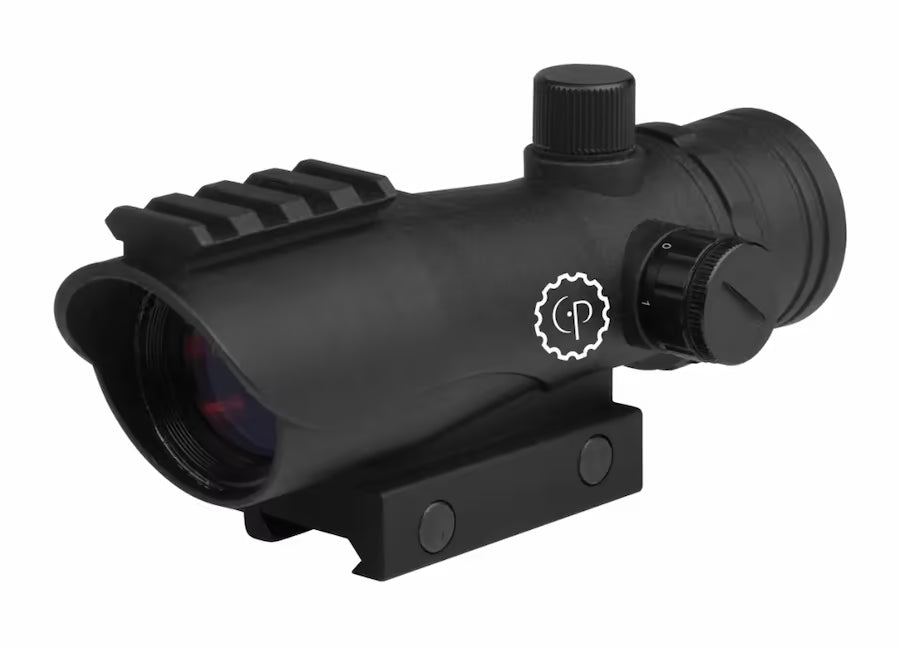 A black monocular scope with a textured body, adjustment knobs, and a white circular 'CP' logo on the side, shown on a plain white background.