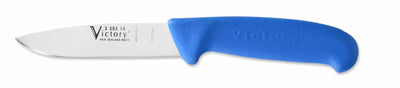 Victory brand utility knife with a silver stainless steel blade and a textured blue plastic handle, shown on a plain white background.