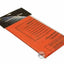 Orange safety label with black text and a visible brand logo on a white background