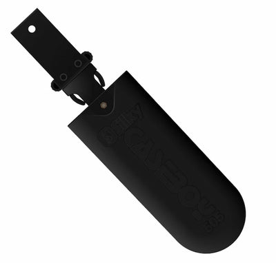 Black leather tool pouch with strap on a white background