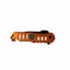 Orange pocket knife with a black handle on a white background