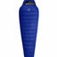 Blue sleeping bag with a brand logo on a white background