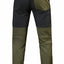 Two-tone green and black pants on a white background