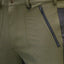Close-up of green pants with a zipper detail