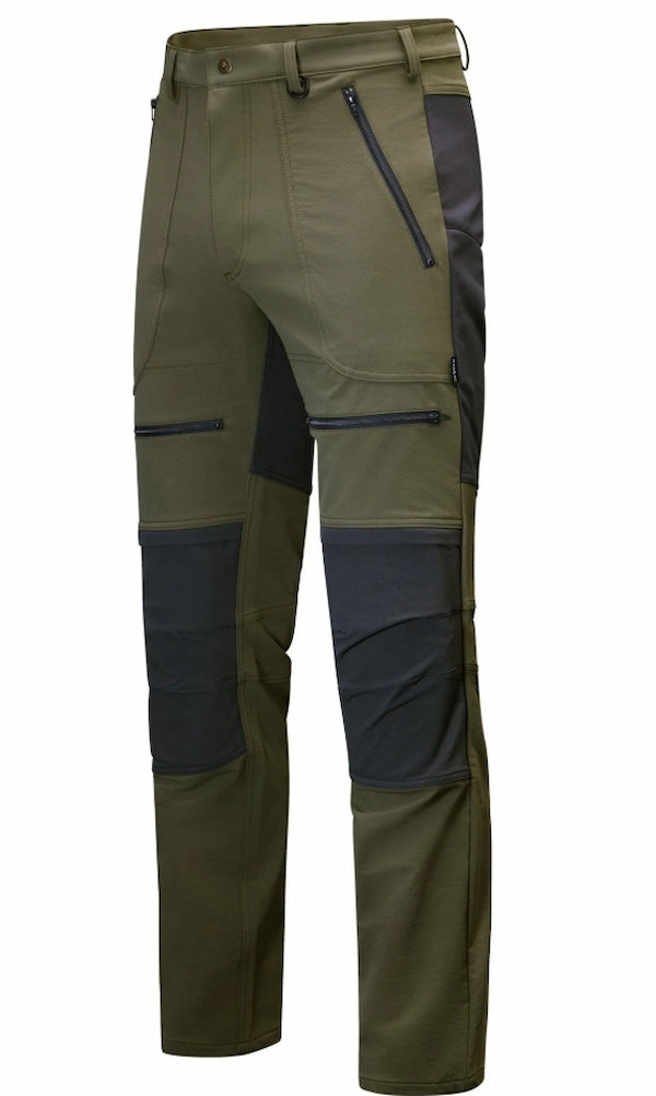 Green and black outdoor pants on a white background