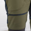 Close-up of a green and black jacket with a zipper on a white background