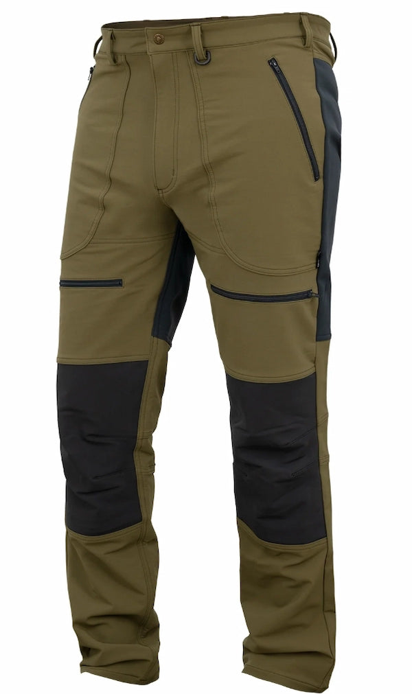 Khaki and black pants on a white background