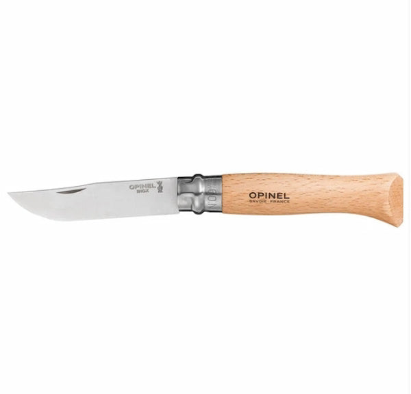 Opinel knife with wooden handle on a white background