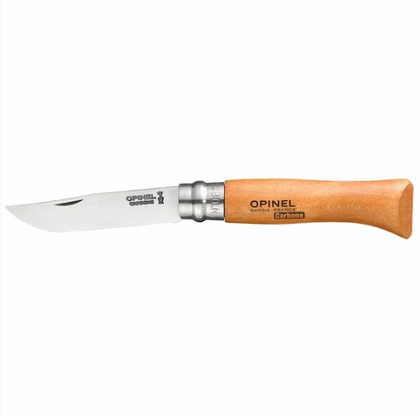 Opinel knife with wooden handle on a white background